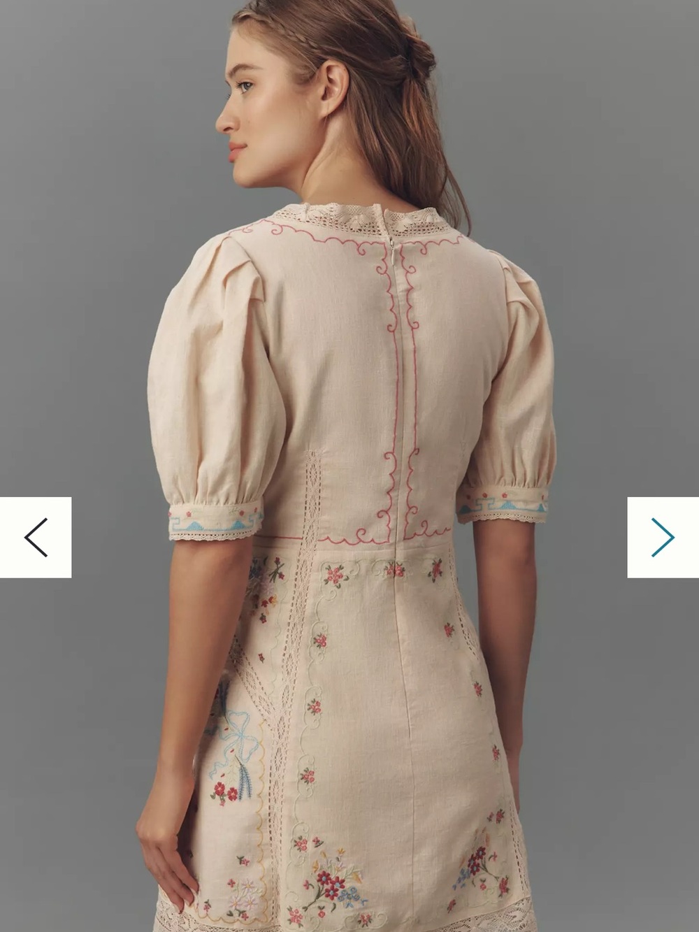 Anthropologie Boho Embroidered Cream V-Neck Mini Dress -#015 #122 - Picture 3 of 5